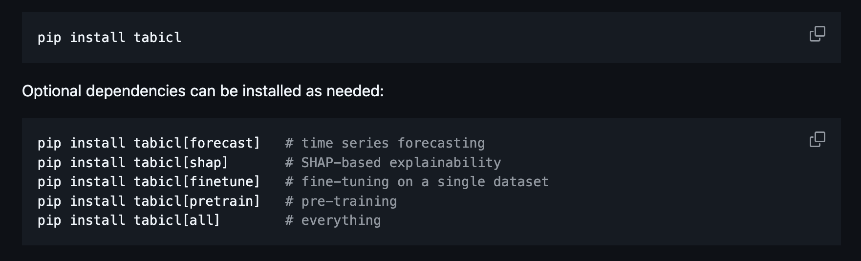 Pip install commands for TabICL https://github.com/soda-inria/tabicl